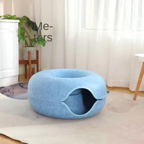 Cama para gatos de fieltro con forma de donut y cremallera