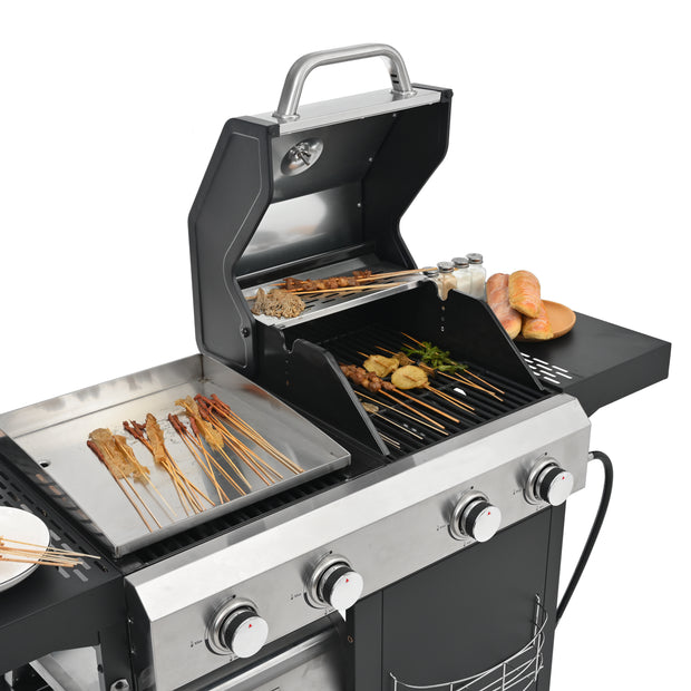 2+2 Combinación de parrilla de gas multifuncional y parrilla cubierta para cocinar al aire libre: barbacoa, barbacoa, pizza