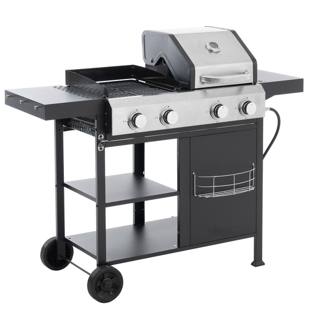 2+2 Combinación de parrilla de gas multifuncional y parrilla cubierta para cocinar al aire libre: barbacoa, barbacoa, pizza
