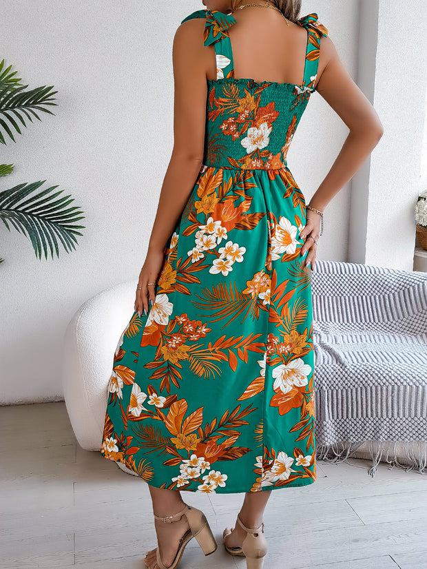 Vestido largo de verano con tirantes y estampado floral para mujer