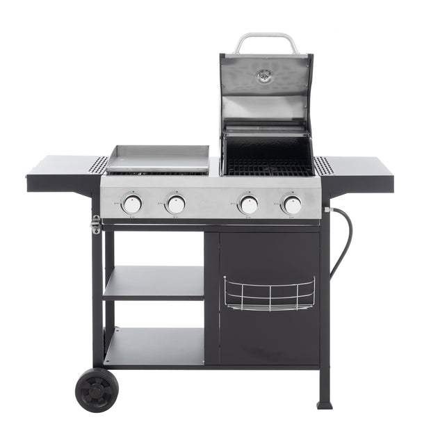 2+2 Combinación de parrilla de gas multifuncional y parrilla cubierta para cocinar al aire libre: barbacoa, barbacoa, pizza