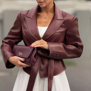 Chaqueta de traje pequeña con cordones y manga larga de color liso para mujer