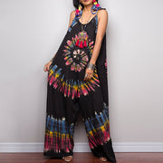 Mono holgado de pierna ancha con estampado tie-dye y lazo