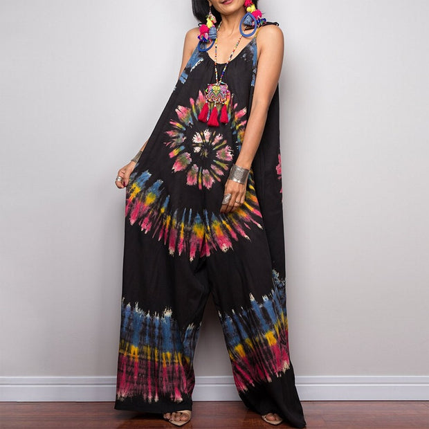 Mono holgado de pierna ancha con estampado tie-dye y lazo