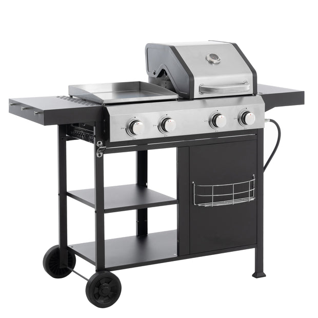 2+2 Combinación de parrilla de gas multifuncional y parrilla cubierta para cocinar al aire libre: barbacoa, barbacoa, pizza