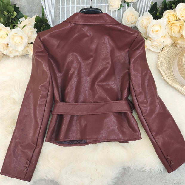 Chaqueta de traje pequeña con cordones y manga larga de color liso para mujer