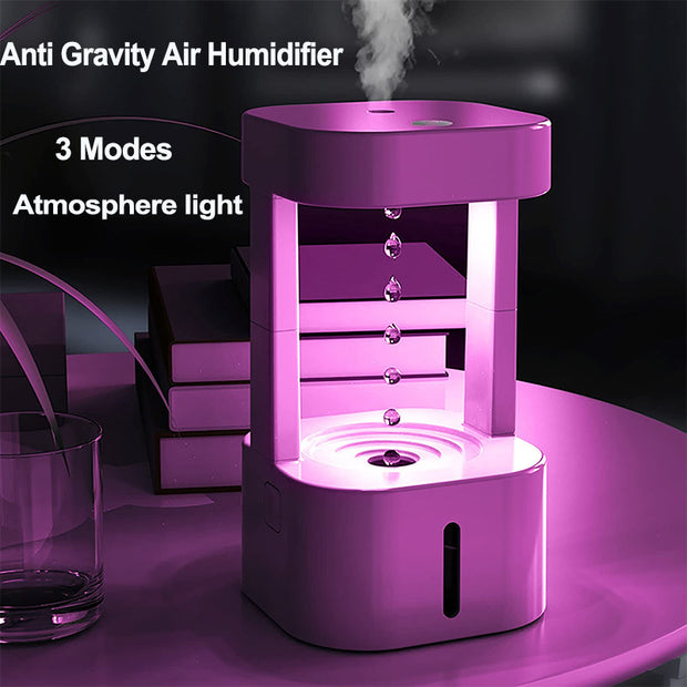 Humidificador de aire acondicionado con forma de gota de agua antigravedad, creativo, silencioso, para el hogar, dormitorio y oficina, con tanque de agua de 580 ml.