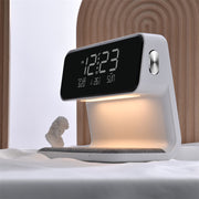 Lámpara de noche creativa 3 en 1 con carga inalámbrica y pantalla LCD, reloj despertador y cargador de teléfono inalámbrico.