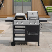 2+2 Combinación de parrilla de gas multifuncional y parrilla cubierta para cocinar al aire libre: barbacoa, barbacoa, pizza