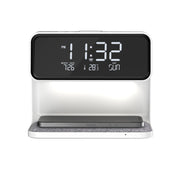 Lámpara de noche creativa 3 en 1 con carga inalámbrica y pantalla LCD, reloj despertador y cargador de teléfono inalámbrico.