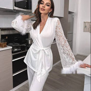 Conjunto de camisón ligero de lujo con encaje suave para mujer