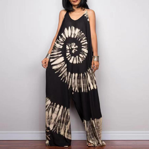 Mono holgado de pierna ancha con estampado tie-dye y lazo
