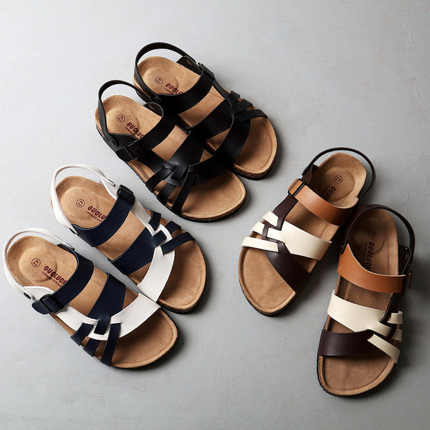 Sandalias de corcho unisex, huecas, de dos vías, planas, de verano, talla grande, para playa