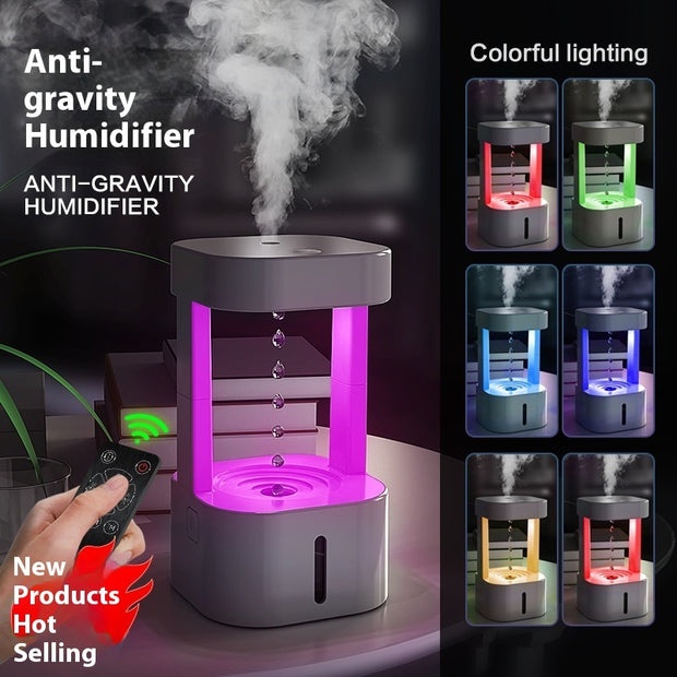 Humidificador de aire acondicionado con forma de gota de agua antigravedad, creativo, silencioso, para el hogar, dormitorio y oficina, con tanque de agua de 580 ml.