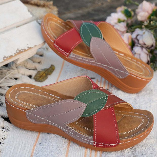 Sandalias de cuña de corcho para mujer con diseño de hojas