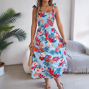 Vestido largo de verano con tirantes y estampado floral para mujer