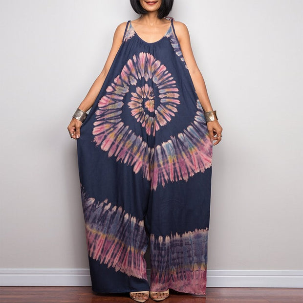 Mono holgado de pierna ancha con estampado tie-dye y lazo