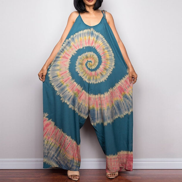 Mono holgado de pierna ancha con estampado tie-dye y lazo
