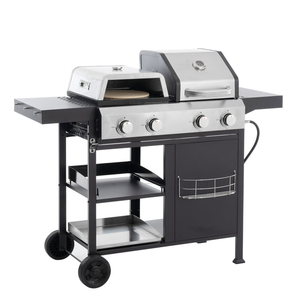 2+2 Combinación de parrilla de gas multifuncional y parrilla cubierta para cocinar al aire libre: barbacoa, barbacoa, pizza