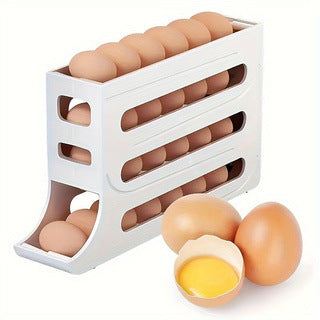 Caja de almacenamiento de huevos rodante con rodillo deslizante automático para conservar la frescura