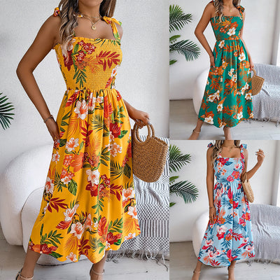 Vestido largo de verano con tirantes y estampado floral para mujer