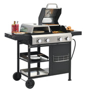 2+2 Combinación de parrilla de gas multifuncional y parrilla cubierta para cocinar al aire libre: barbacoa, barbacoa, pizza