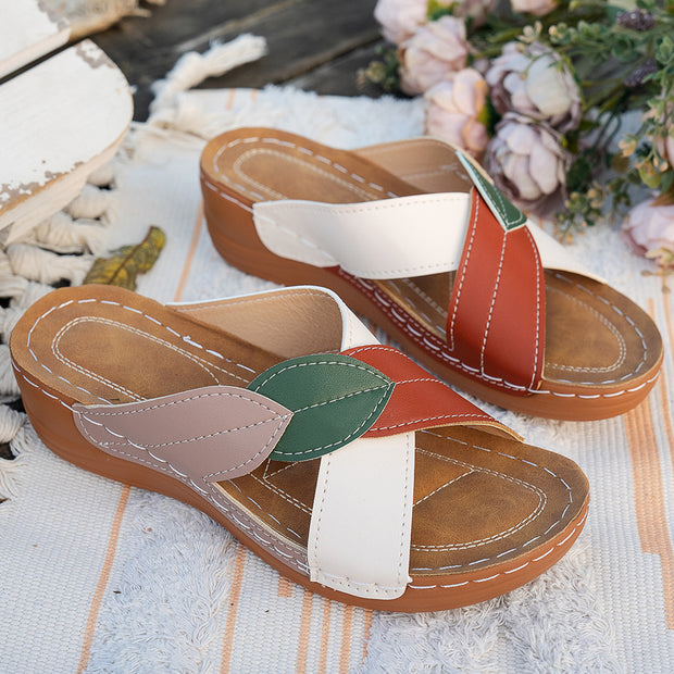Sandalias de cuña de corcho para mujer con diseño de hojas