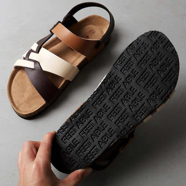 Sandalias de corcho unisex, huecas, de dos vías, planas, de verano, talla grande, para playa