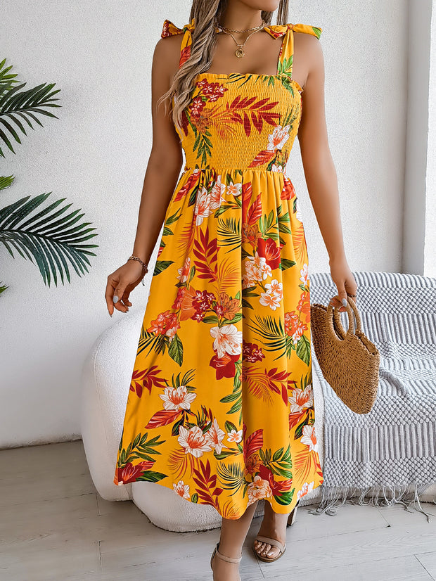 Vestido largo de verano con tirantes y estampado floral para mujer