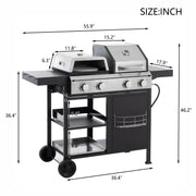 2+2 Combinación de parrilla de gas multifuncional y parrilla cubierta para cocinar al aire libre: barbacoa, barbacoa, pizza