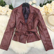 Chaqueta de traje pequeña con cordones y manga larga de color liso para mujer