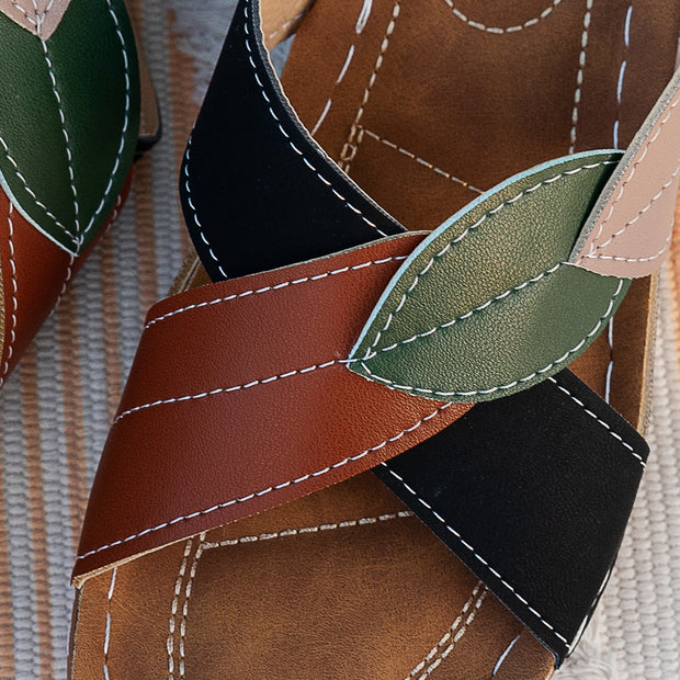 Sandalias de cuña de corcho para mujer con diseño de hojas