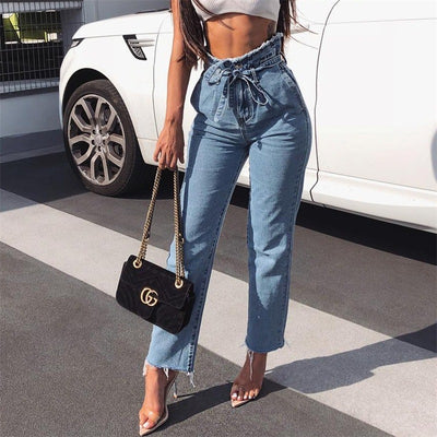 Vaqueros vintage de cintura alta con borlas y cargo gu para mujer, verano y otoño