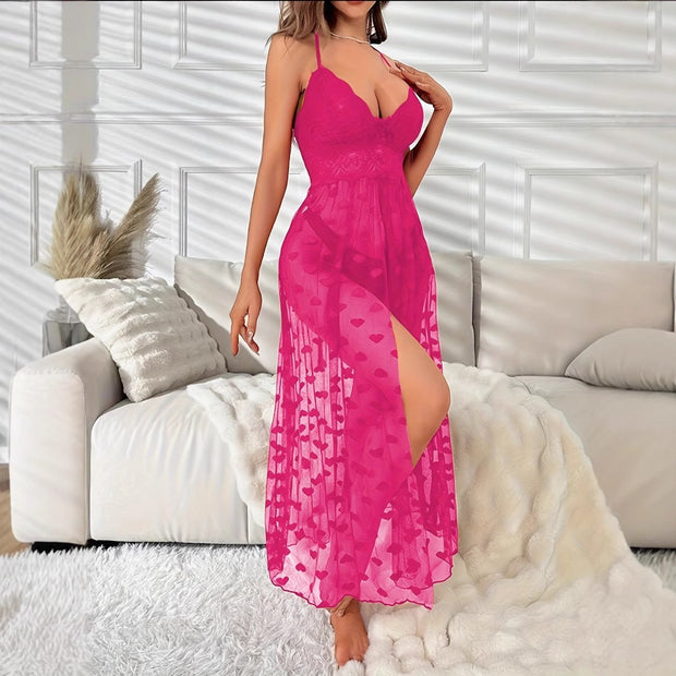 Vestido de mujer de encaje fino con tirantes sexys de talla grande