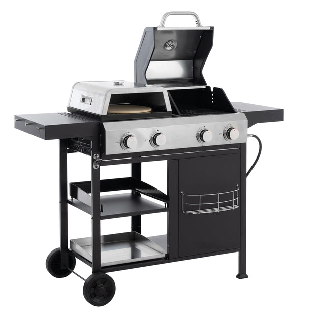 2+2 Combinación de parrilla de gas multifuncional y parrilla cubierta para cocinar al aire libre: barbacoa, barbacoa, pizza