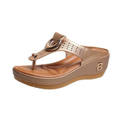 Sandalias de tiras para mujer, zapatos de cuña de tacón alto, chanclas, pantuflas decorativas de metal