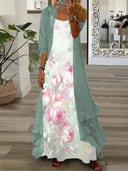 Vestido largo de dos piezas con estampado floral y mangas holgadas