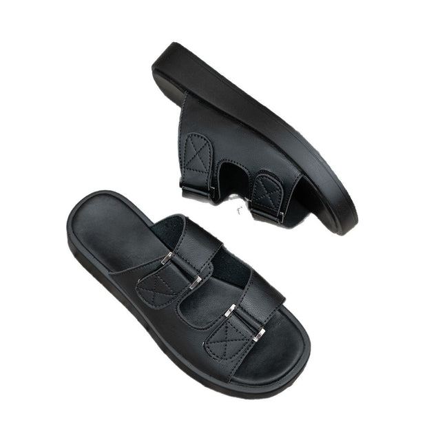 Sandalias de playa informales, de una sola línea, con suela gruesa y cierre de velcro.