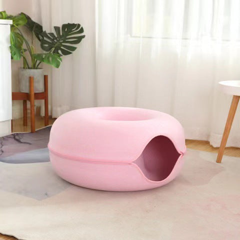 Cama para gatos de fieltro con forma de donut y cremallera