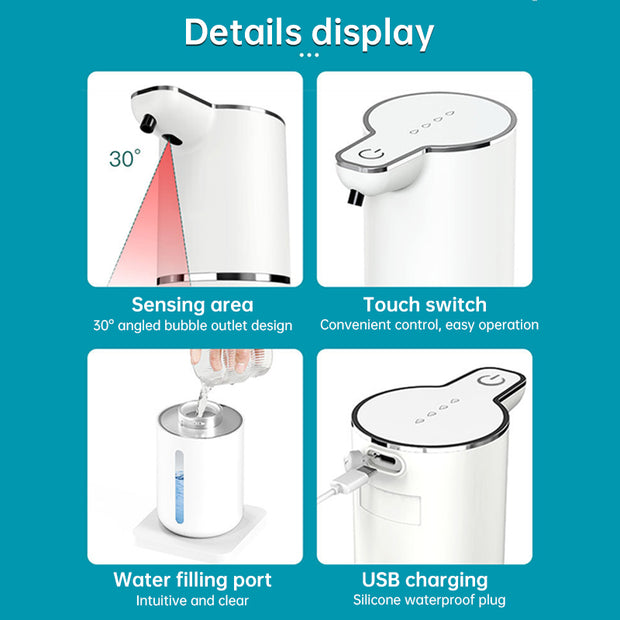 Dispensador de jabón con sensor sin contacto para baño y cocina. Modos de espuma y líquido.