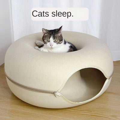 Cama para gatos de fieltro con forma de donut y cremallera