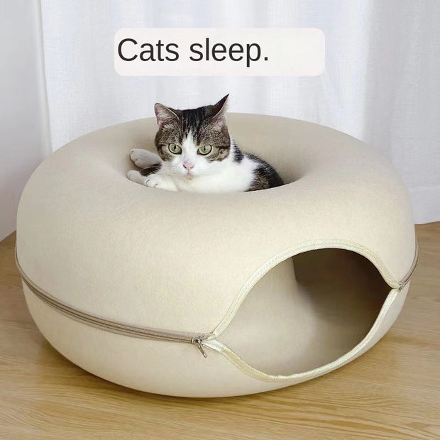 Cama para gatos de fieltro con forma de donut y cremallera