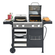 2+2 Combinación de parrilla de gas multifuncional y parrilla cubierta para cocinar al aire libre: barbacoa, barbacoa, pizza