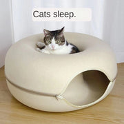 Cama para gatos de fieltro con forma de donut y cremallera