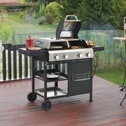 2+2 Combinación de parrilla de gas multifuncional y parrilla cubierta para cocinar al aire libre: barbacoa, barbacoa, pizza