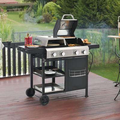 2+2 Combinación de parrilla de gas multifuncional y parrilla cubierta para cocinar al aire libre: barbacoa, barbacoa, pizza