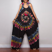 Mono holgado de pierna ancha con estampado tie-dye y lazo