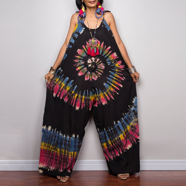 Mono holgado de pierna ancha con estampado tie-dye y lazo