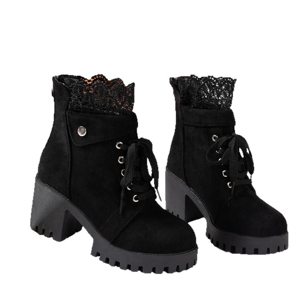 Botas Martin de estilo británico con cordones y tacón alto y tacón grueso