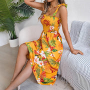 Vestido largo de verano con tirantes y estampado floral para mujer